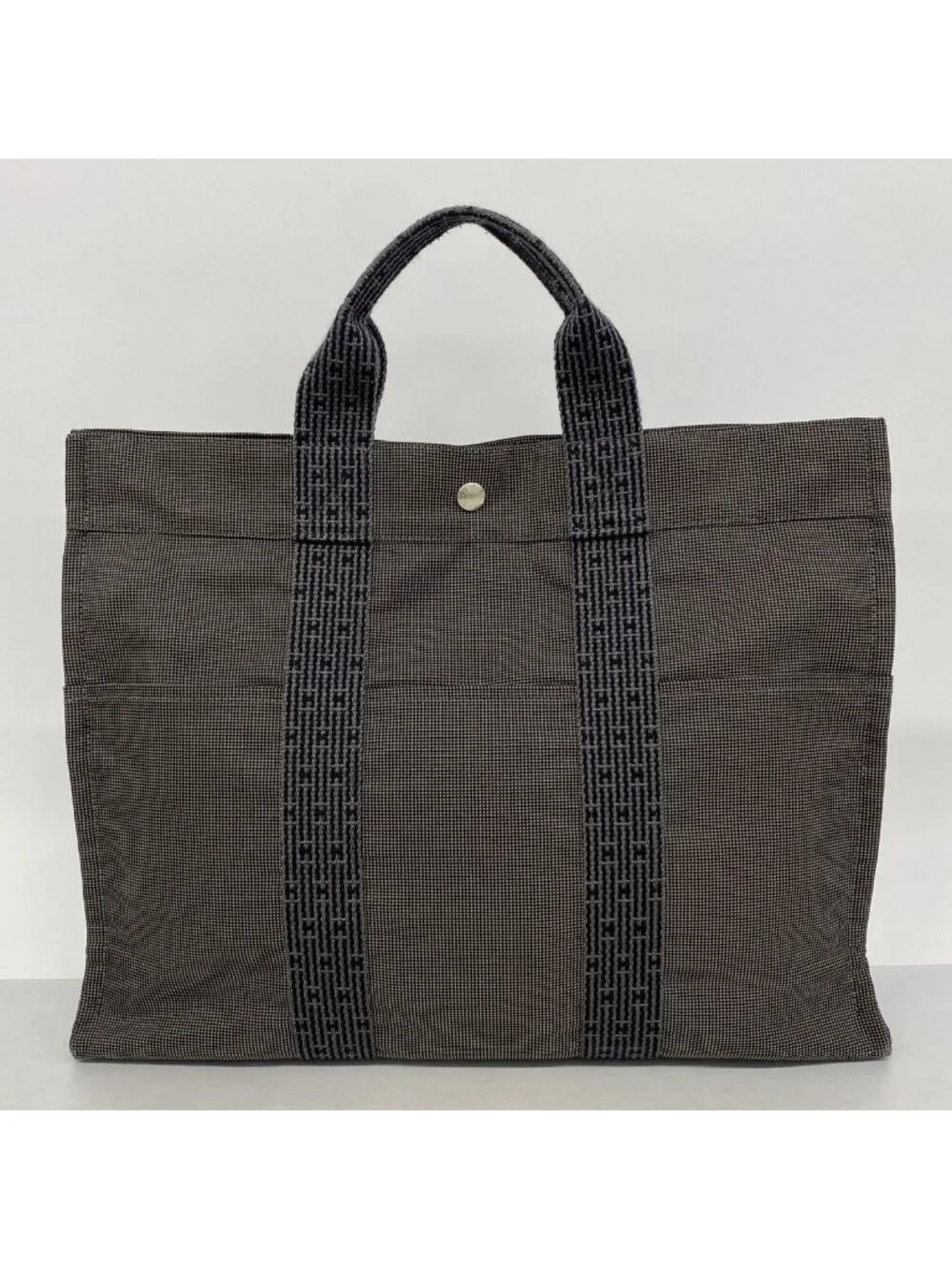 Hermes Tote Her Line MM Canvas Gray Silver